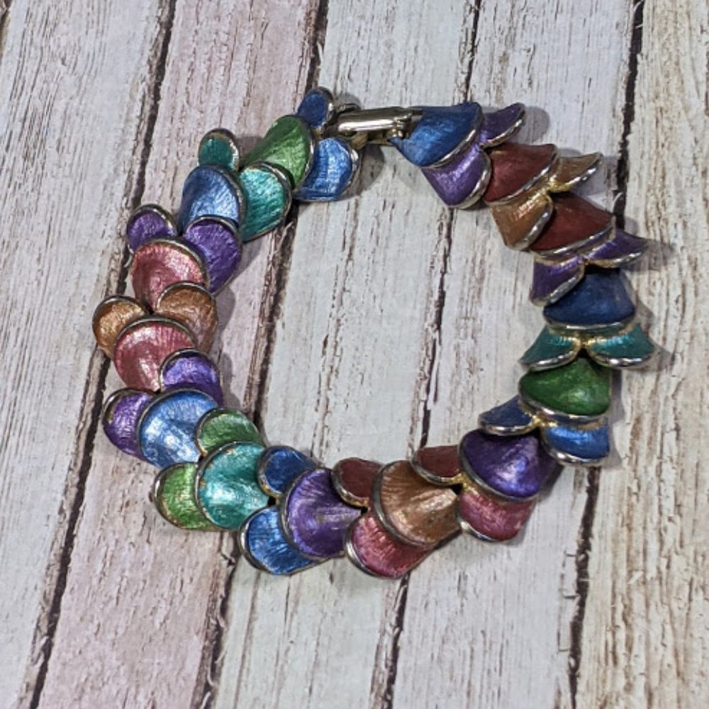 Vintage Pastel Dragon Scale Bracelet Upcycled